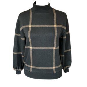 Ann Taylor women's size XXSP black and tan long sleeve high collar sweater top